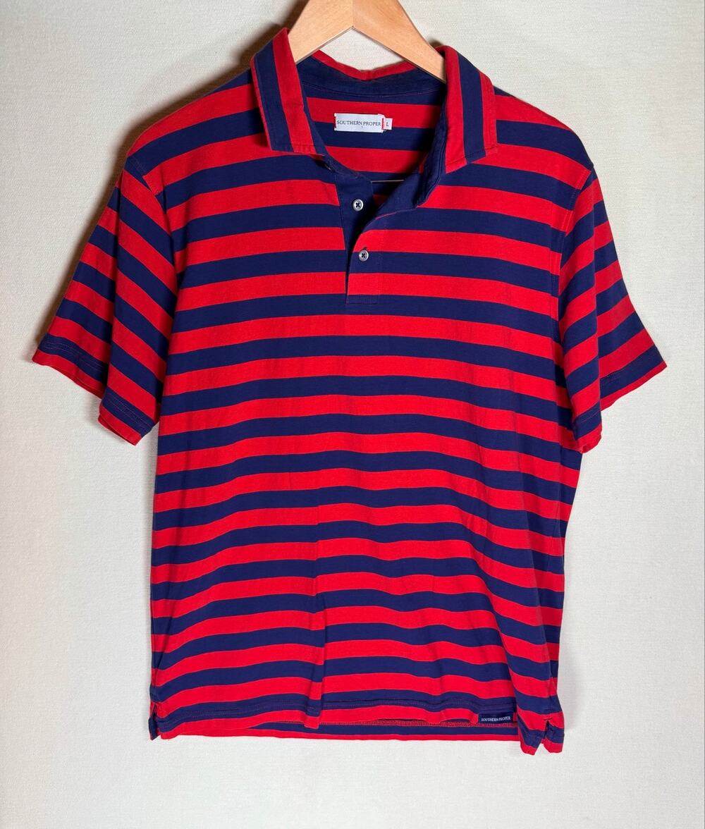 Southern Proper Mens L Polo Shirt Red Navy Stripe Cotton Stretch Preppy Golf
